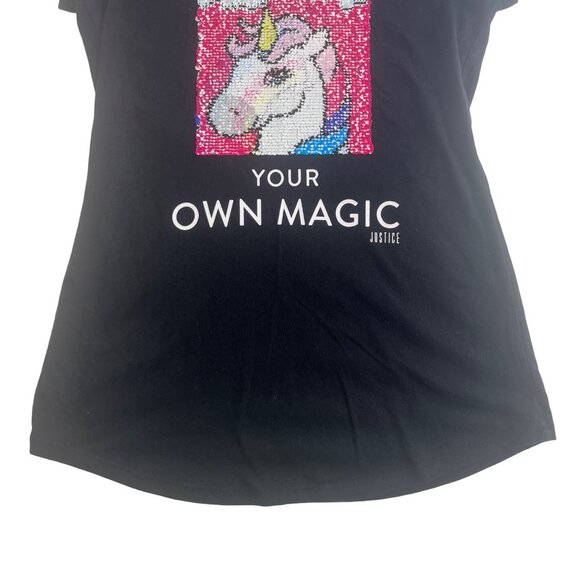 Justice Tshirt Girls Size 12 Black Reversible Sequin Unicorn & Rainbow - Picture 5 of 9